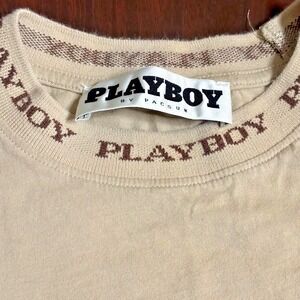 Playboy PacSun Pocket T-Shirt Mens Medium Tan‎ Excellent Embroidered Logo Collar